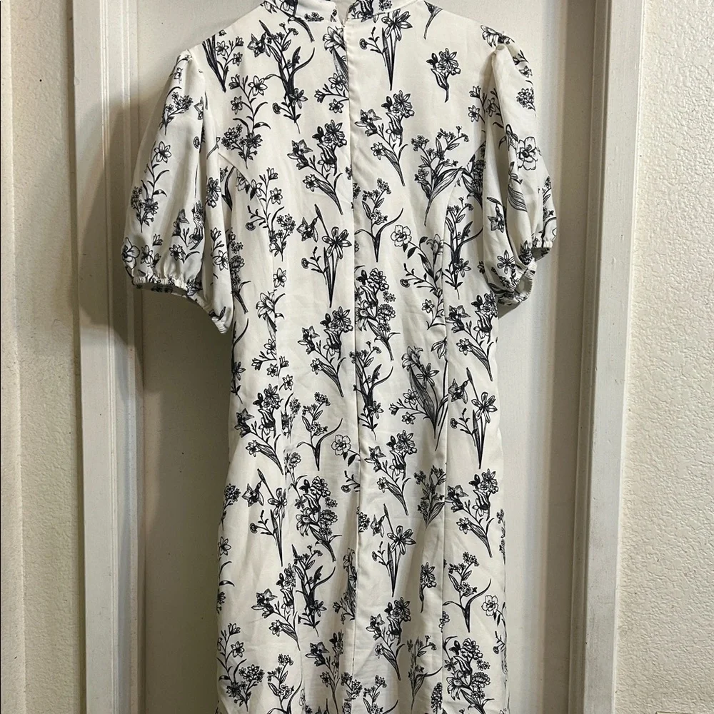 SHEIN Black and White Floral Puff Sleeve Mini Dress - Picture 5 of 5